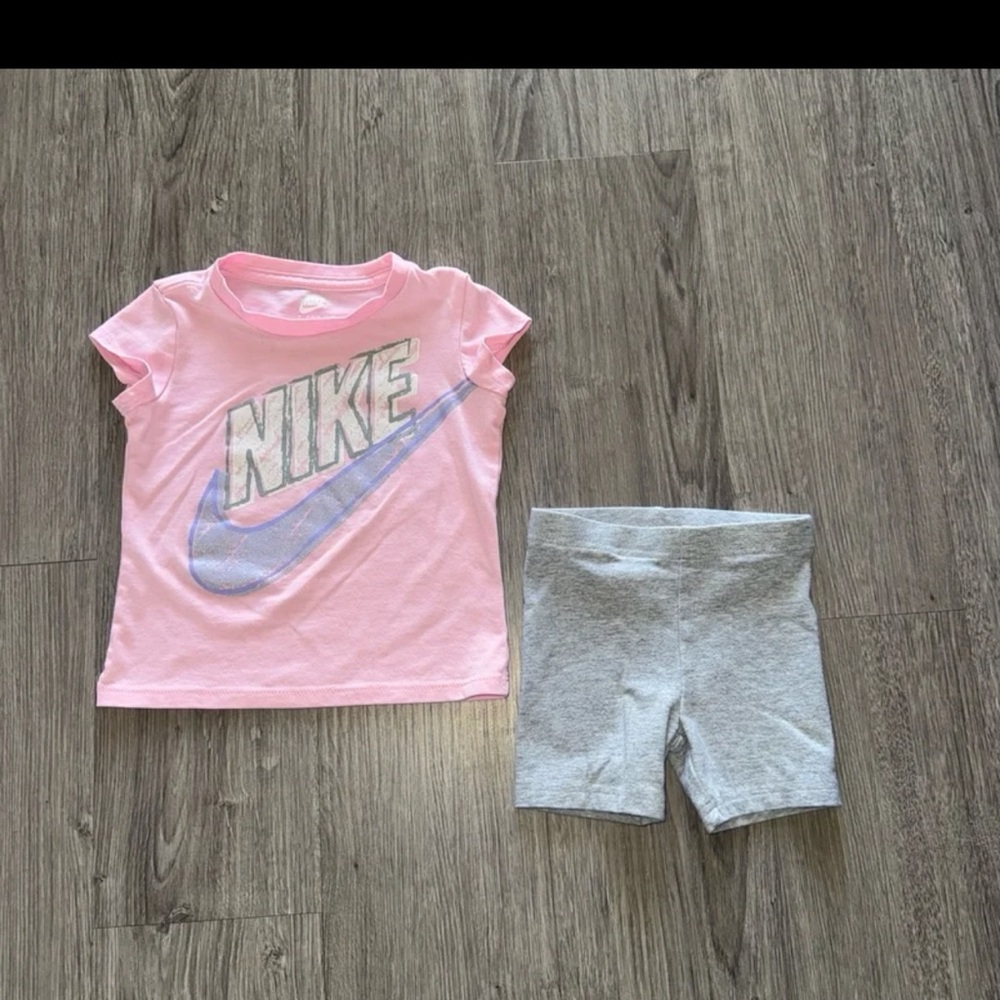 Nike Girl Sz. 2-3 pink Short Sleeve Shirt  & Grey Pull-on Carters Bike Shirts